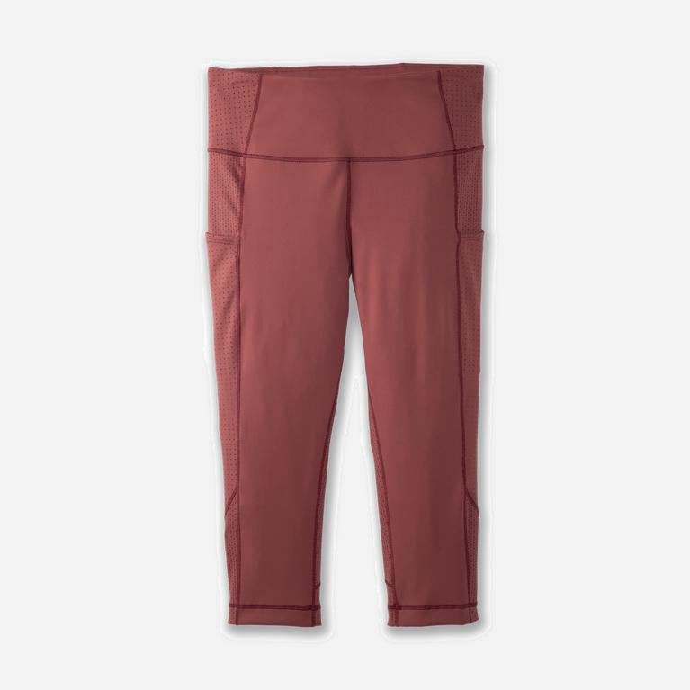 Brooks Method 1/2 Crop Israel - Women's Running Leggings - Burgundy/Terracotta Print (03198-UQEI)